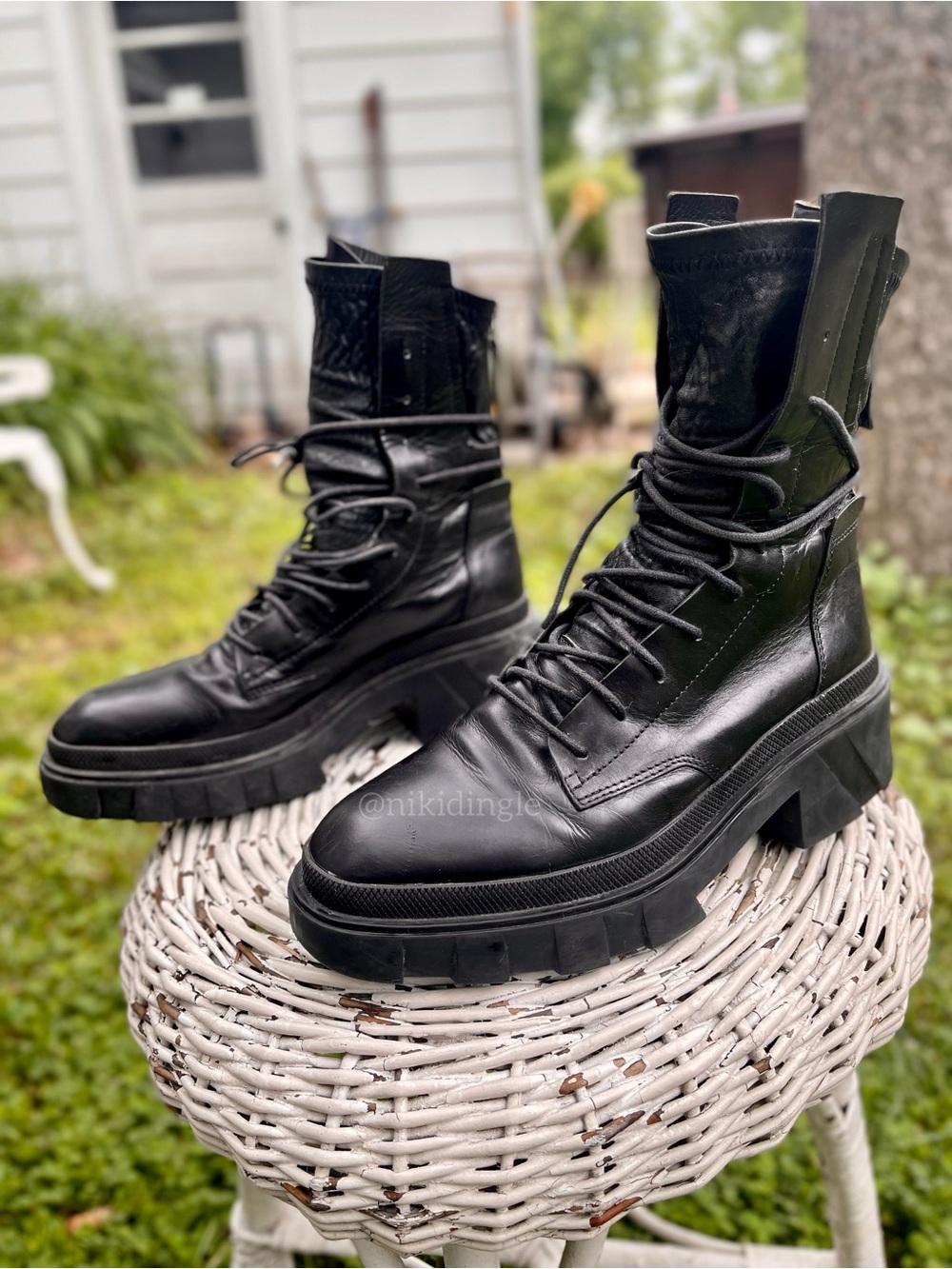 $711 Cinzia Araia Leather Combat Biker Moto Boots Made in Italy Engineer 37 6.5